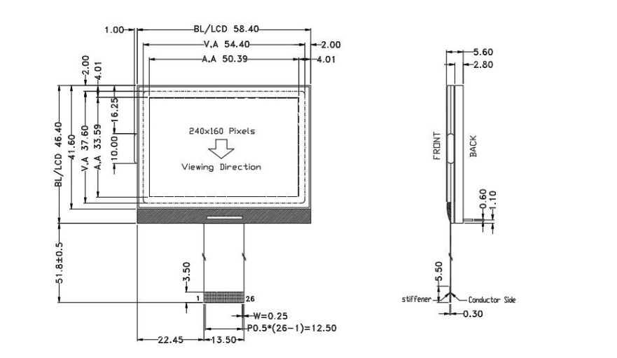 2.6 inch 240x160 Graphic Dot Matrix COG LCD Display.png