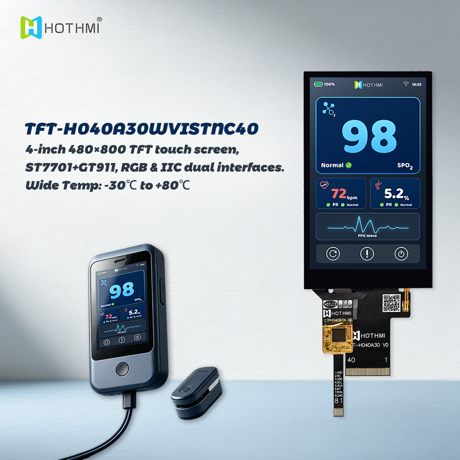 4.0 Inch Transflective TFT LCD Screen 480x800 RGB 40Pin Industrial Display with Capacitive Touch 0.jpg