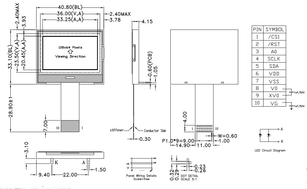 128x64 COG Dot Matrix LCD Screen with ST7567 Driver, Wide Temp FSTN Transflective Display 3 .jpg